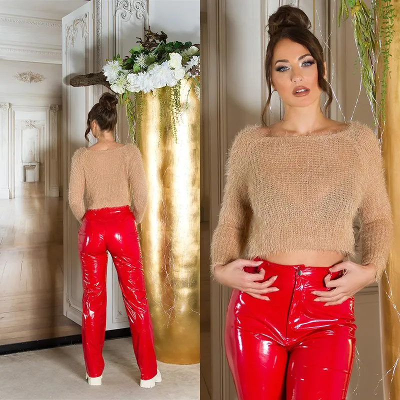 Suéter de moda corto suave capuchino