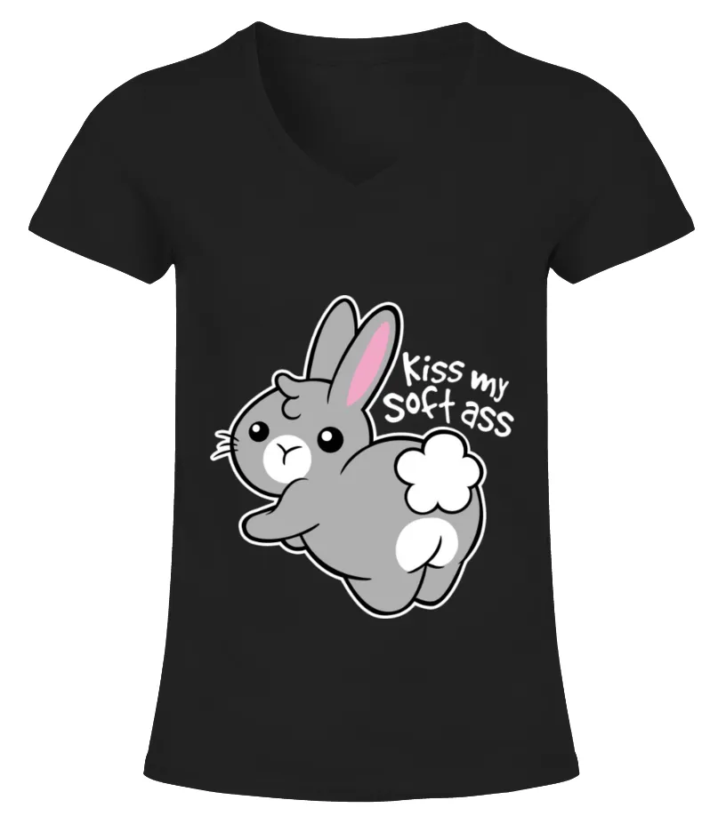 TSHIRT RABBIT KISS MY SOFT ASS CAMISETA CUELLO PICO MUJER