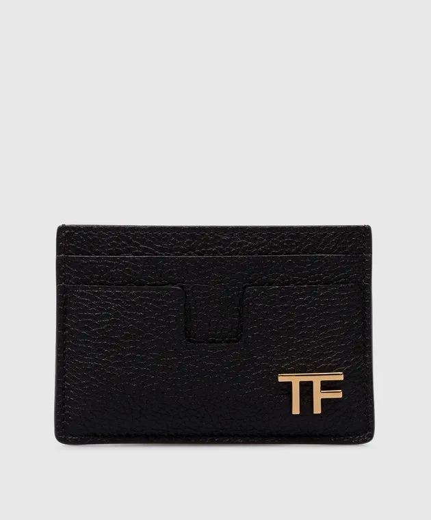 Tom Ford Black leather cardholder with metal logo