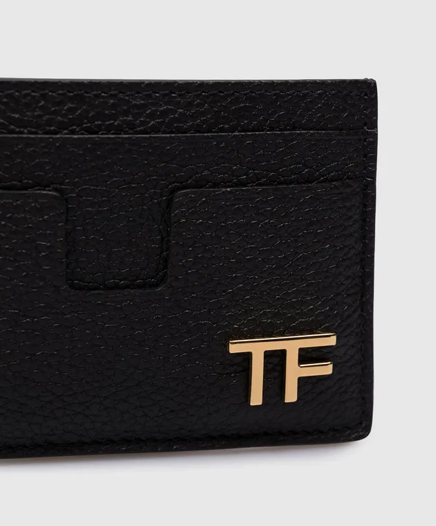 Tom Ford Black leather cardholder with metal logo