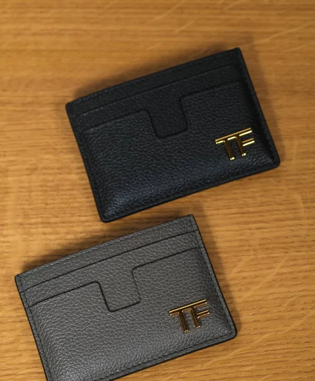 Tom Ford Black leather cardholder with metal logo
