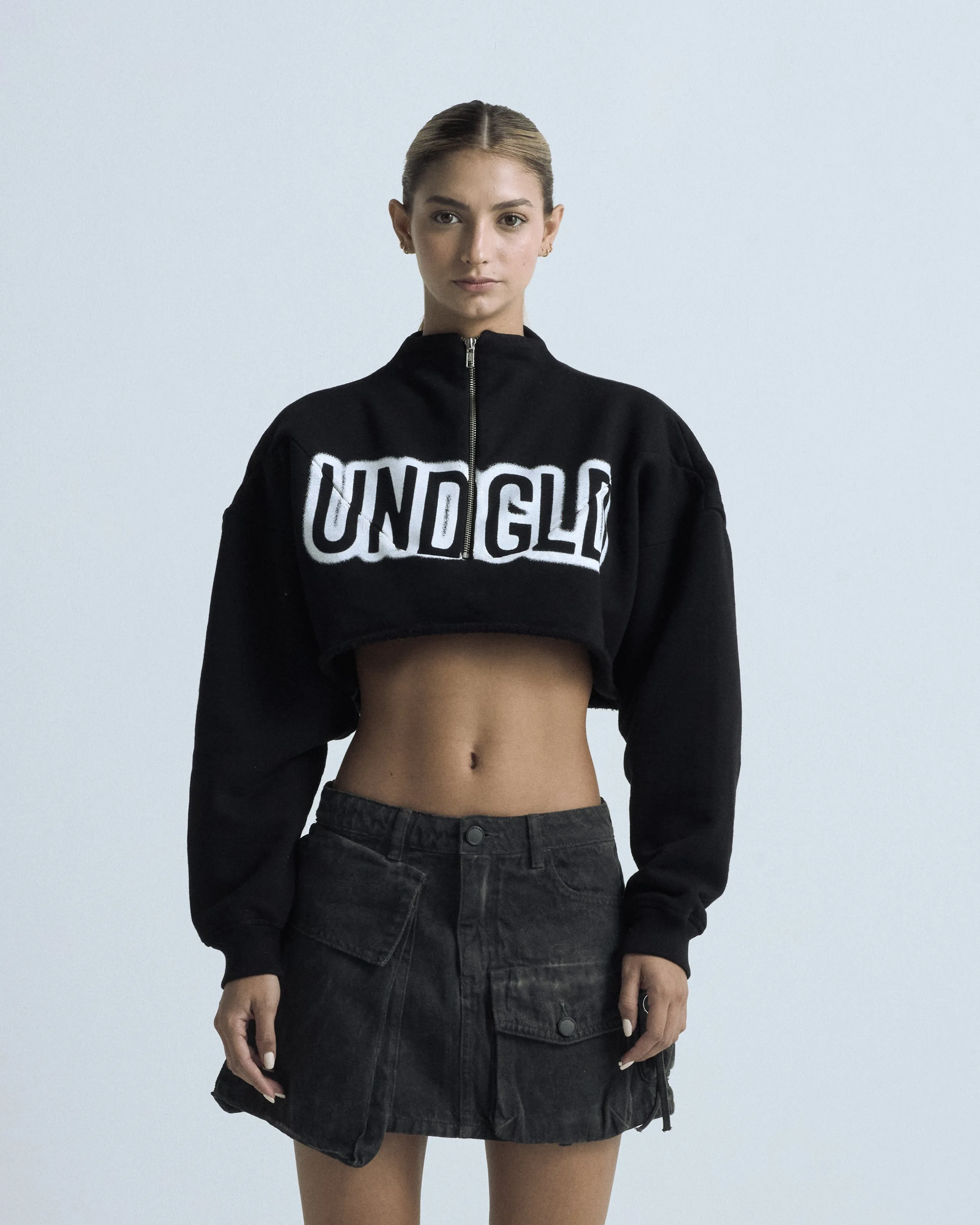 Transfiguration UNDGLD Cropped Zip Up Crewneck Black