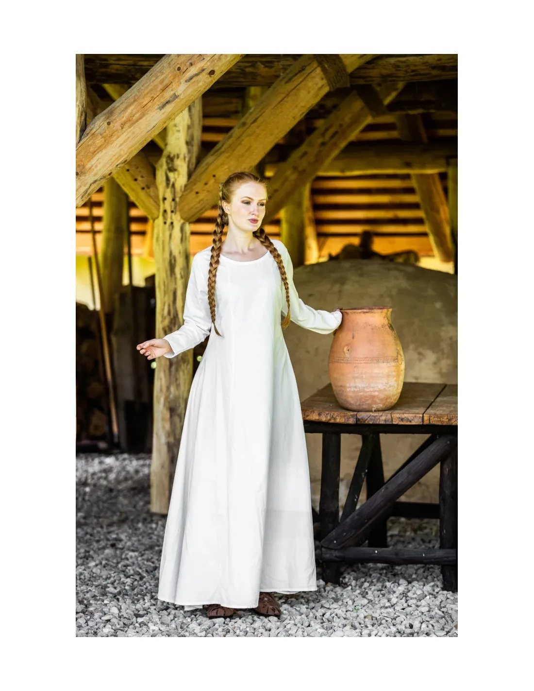 Túnica blanca natural larga señora Medieval modelo Scarlet