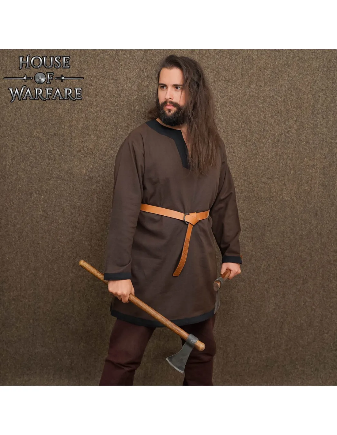 Túnica clásica nórdica y medieval en algodón marrón