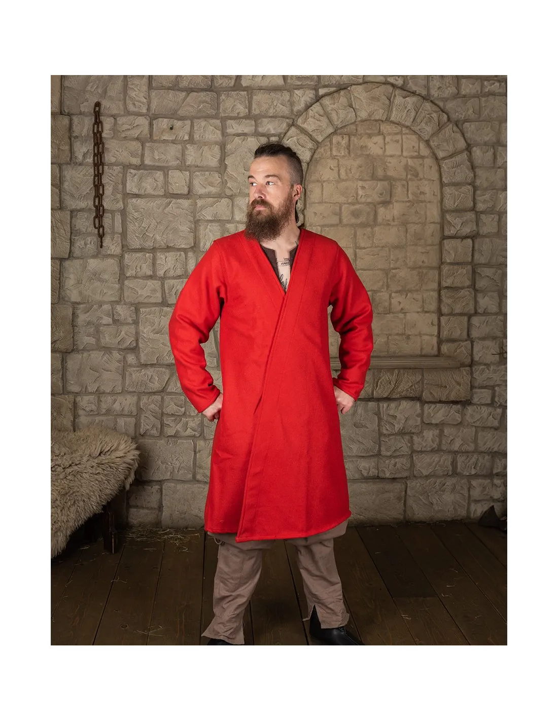 Túnica medieval cruzada de lana roja, modelo Shapur