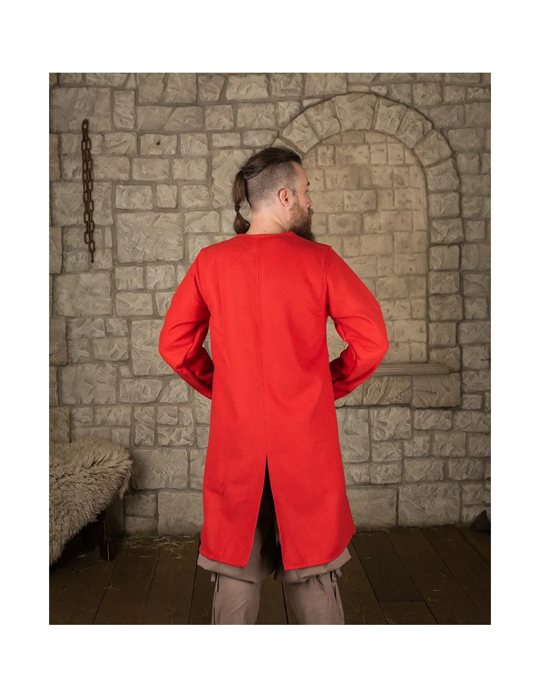 Túnica medieval cruzada de lana roja, modelo Shapur