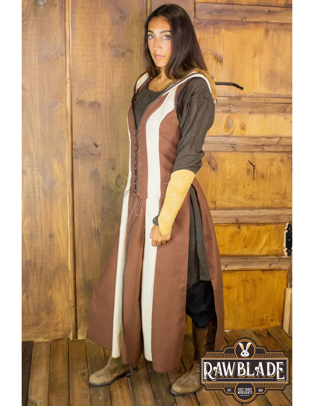 TúNICA MEDIEVAL DE MUJER ARQUERA ARYLITH  MARRóN Y BEIGE