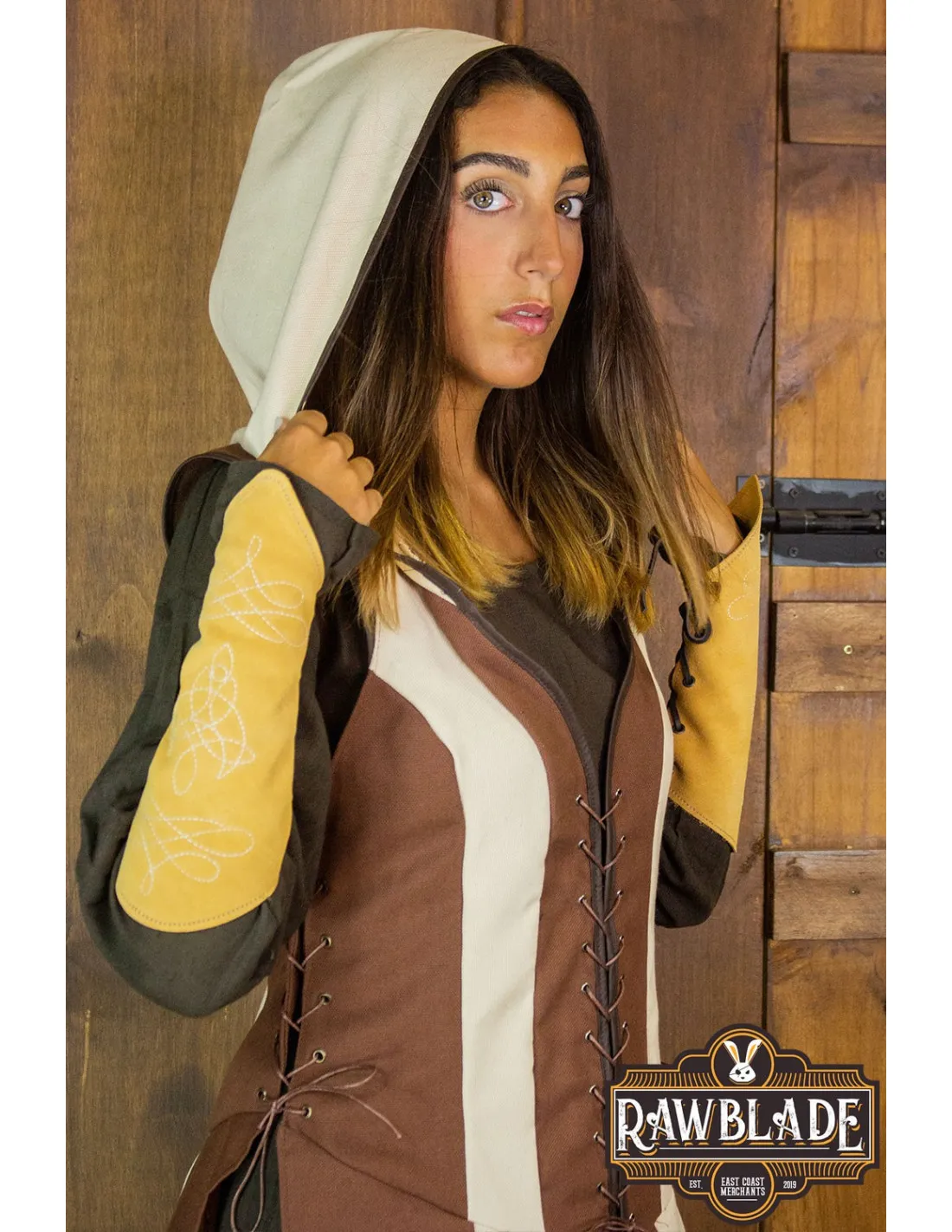 TúNICA MEDIEVAL DE MUJER ARQUERA ARYLITH  MARRóN Y BEIGE