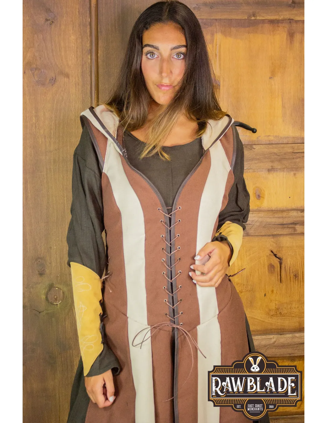 TúNICA MEDIEVAL DE MUJER ARQUERA ARYLITH  MARRóN Y BEIGE