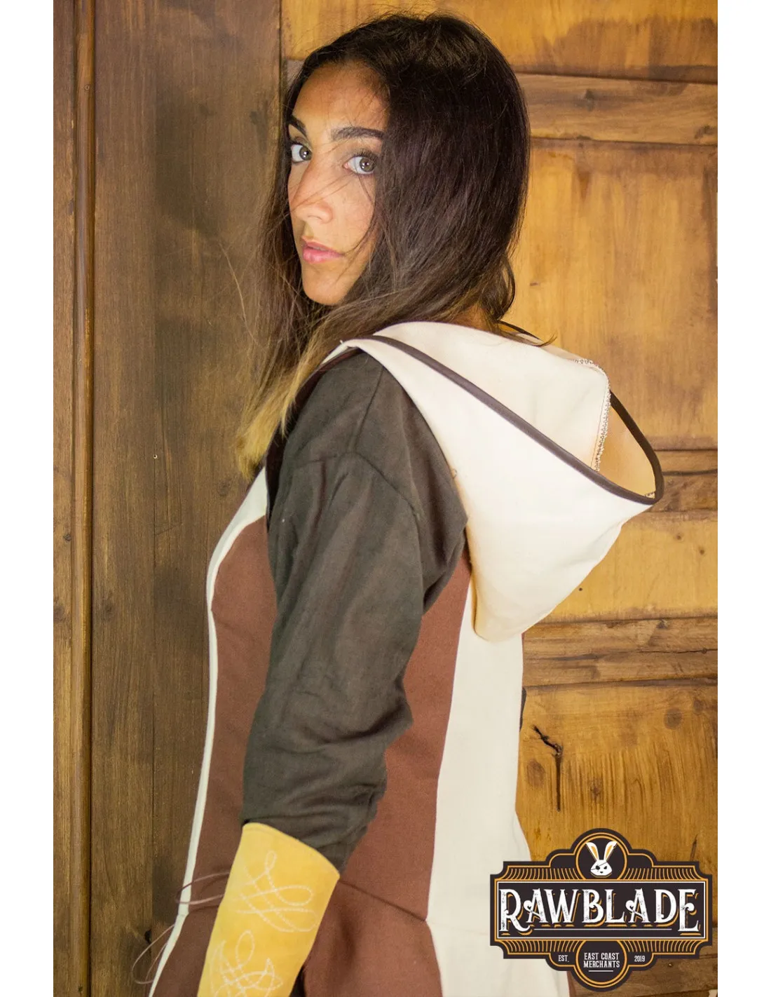 TúNICA MEDIEVAL DE MUJER ARQUERA ARYLITH  MARRóN Y BEIGE