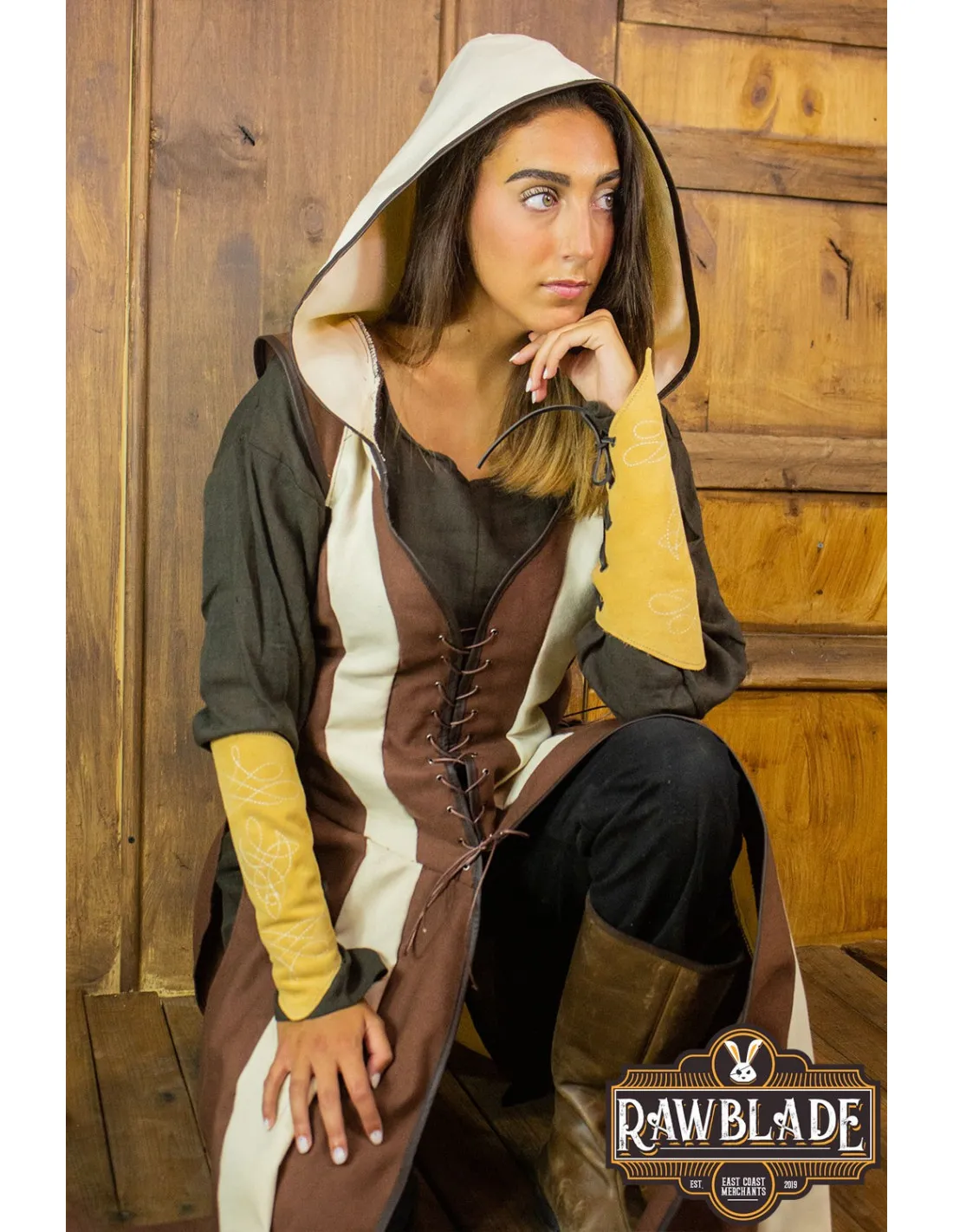 TúNICA MEDIEVAL DE MUJER ARQUERA ARYLITH  MARRóN Y BEIGE
