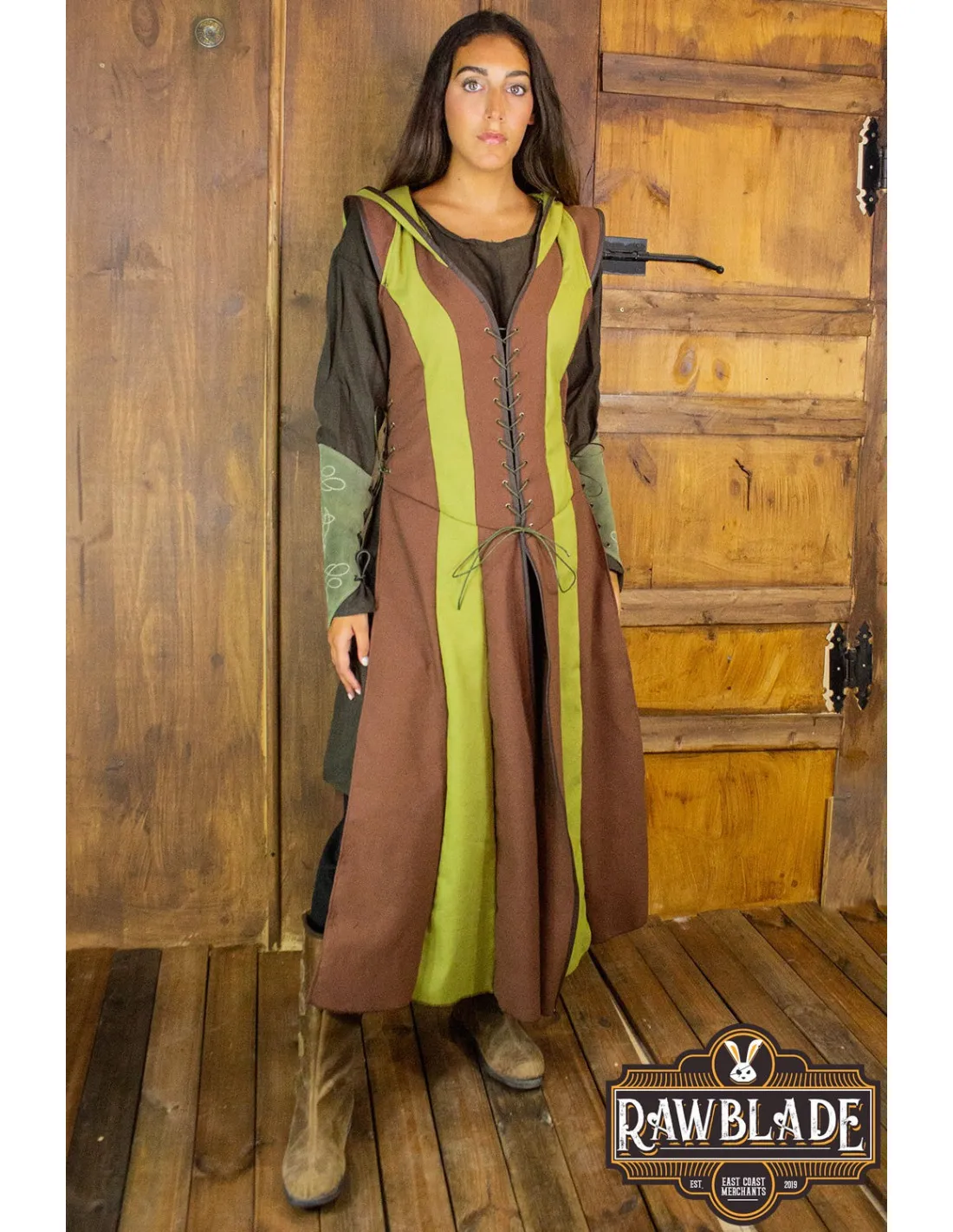 TúNICA MEDIEVAL DE MUJER ARQUERA ARYLITH  MARRóN Y VERDE