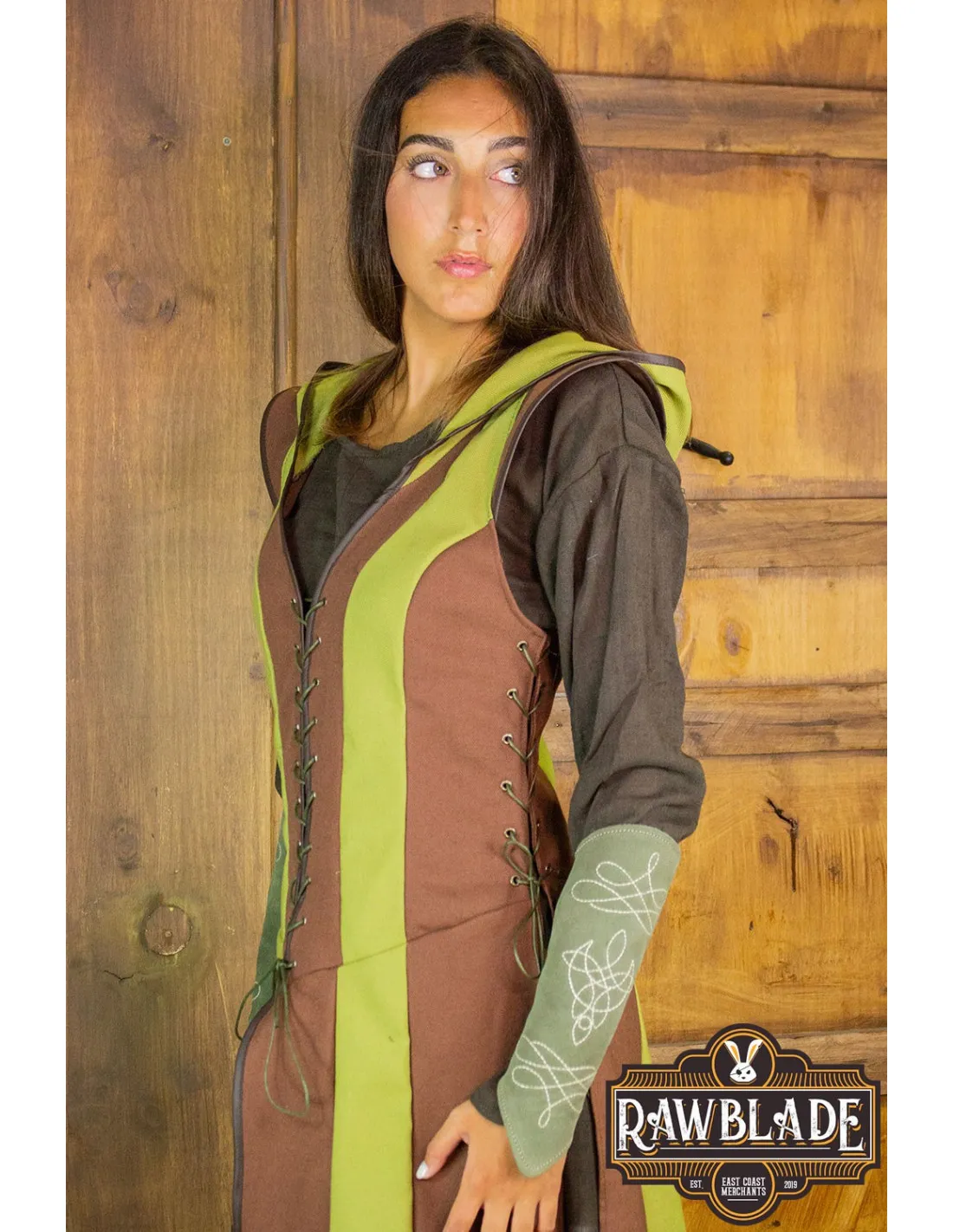 TúNICA MEDIEVAL DE MUJER ARQUERA ARYLITH  MARRóN Y VERDE