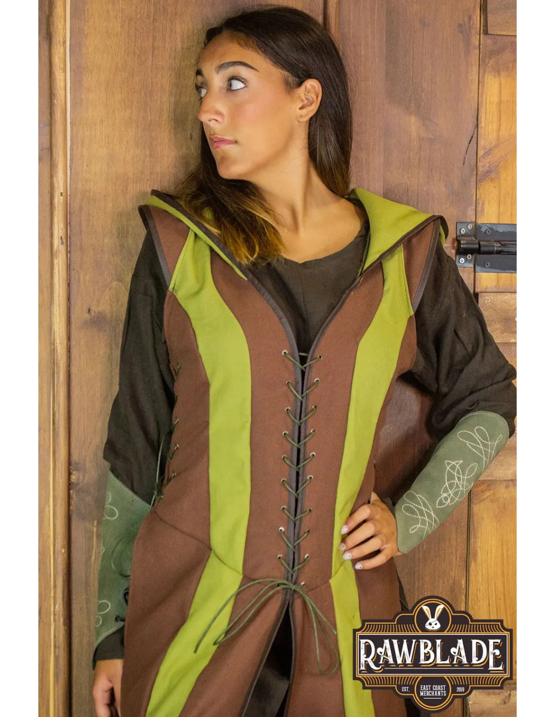 TúNICA MEDIEVAL DE MUJER ARQUERA ARYLITH  MARRóN Y VERDE