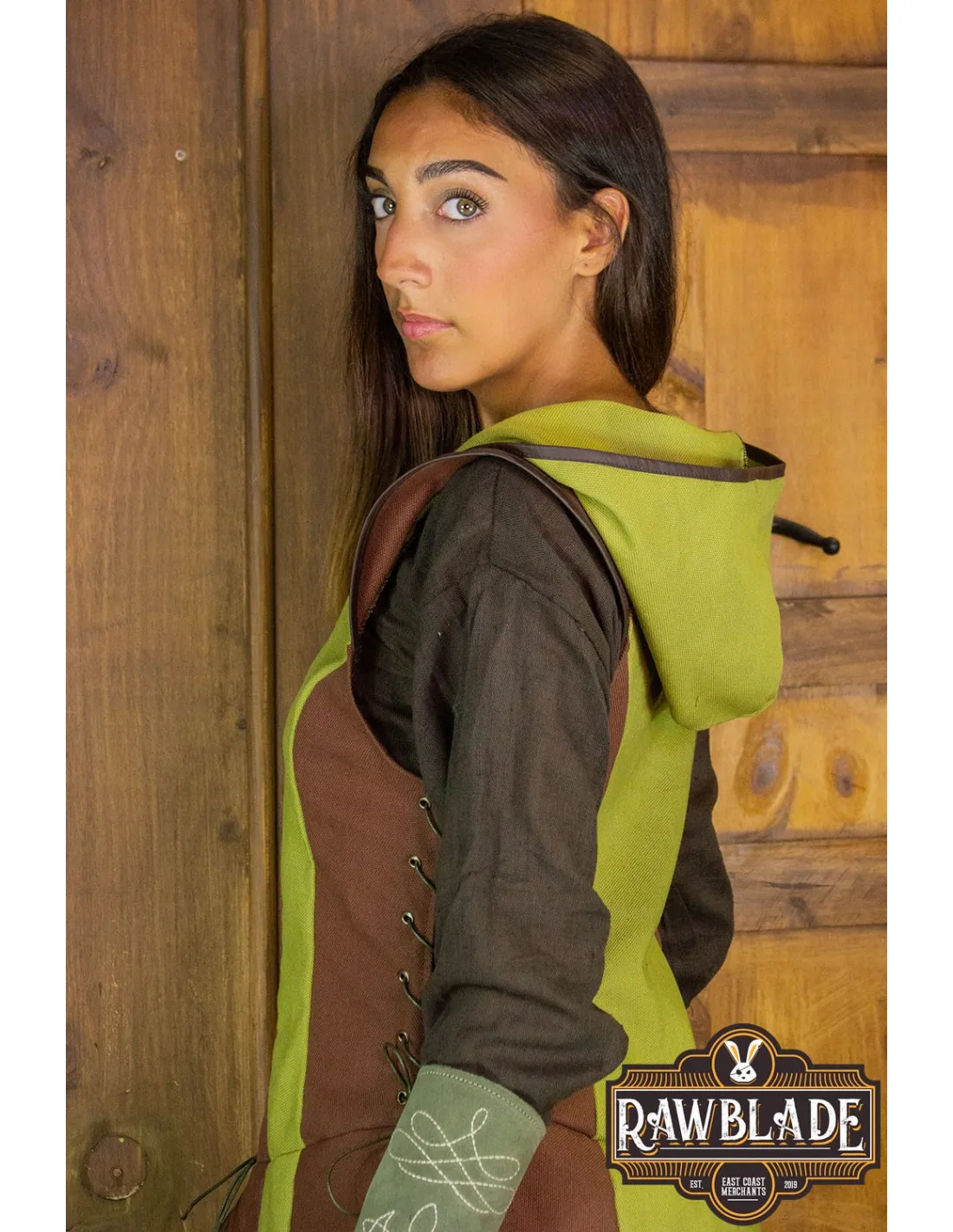TúNICA MEDIEVAL DE MUJER ARQUERA ARYLITH  MARRóN Y VERDE