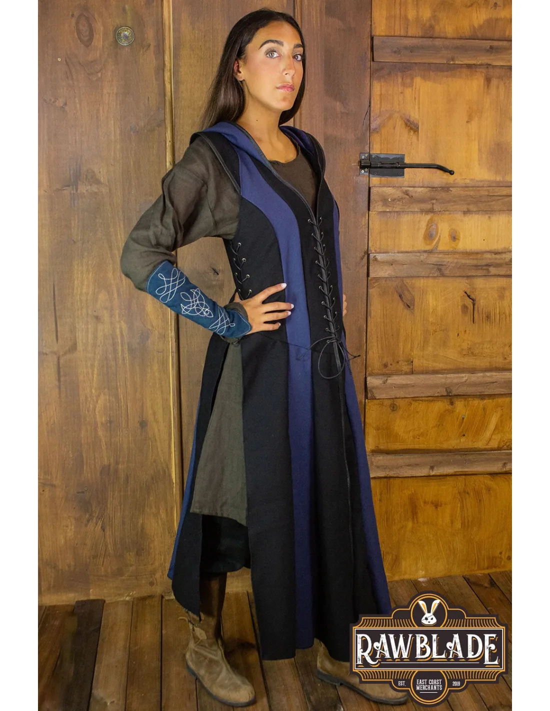 TúNICA MEDIEVAL DE MUJER ARQUERA ARYLITH  NEGRO Y AZUL