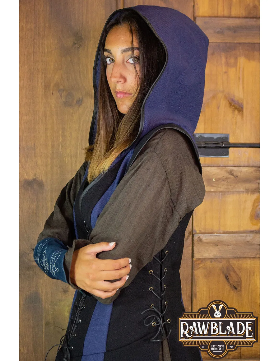 TúNICA MEDIEVAL DE MUJER ARQUERA ARYLITH  NEGRO Y AZUL