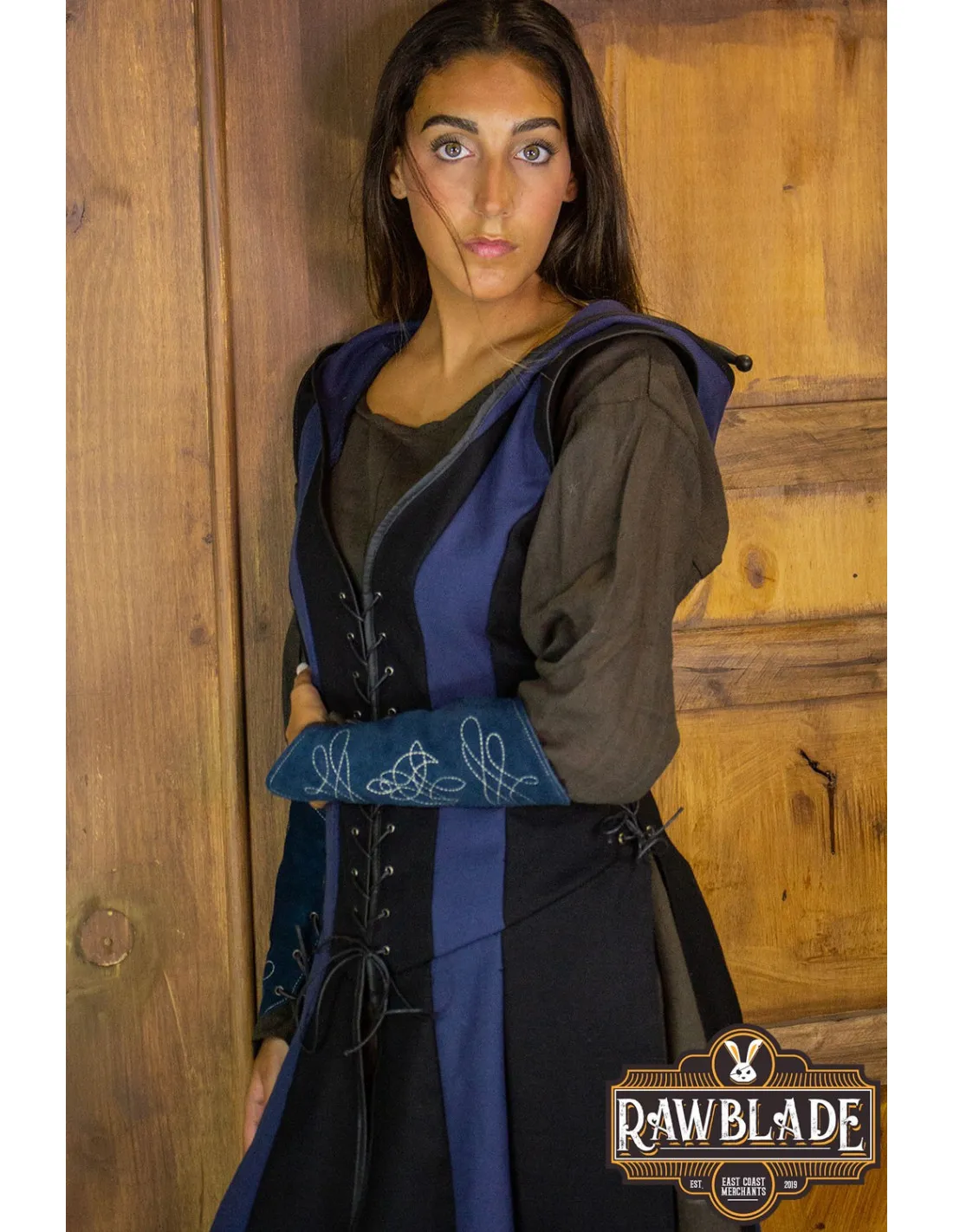 TúNICA MEDIEVAL DE MUJER ARQUERA ARYLITH  NEGRO Y AZUL