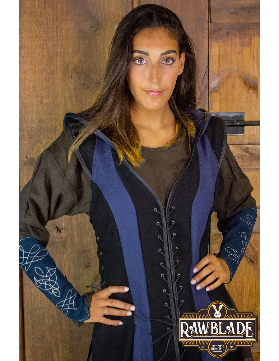 TúNICA MEDIEVAL DE MUJER ARQUERA ARYLITH  NEGRO Y AZUL