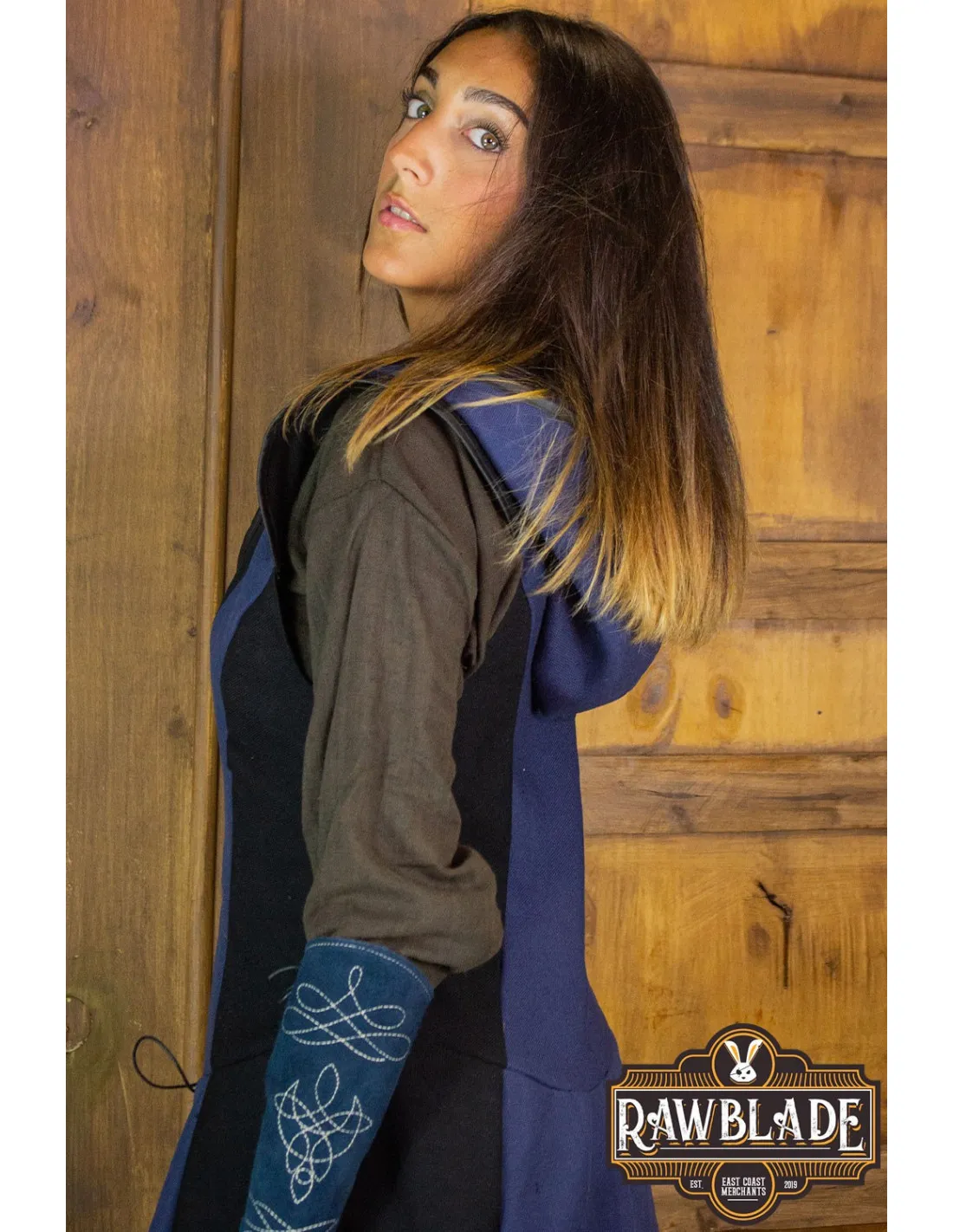 TúNICA MEDIEVAL DE MUJER ARQUERA ARYLITH  NEGRO Y AZUL
