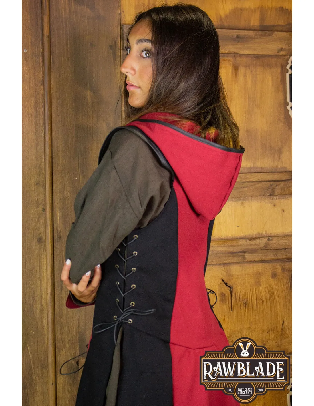 TúNICA MEDIEVAL DE MUJER ARQUERA ARYLITH  NEGRO Y ROJO