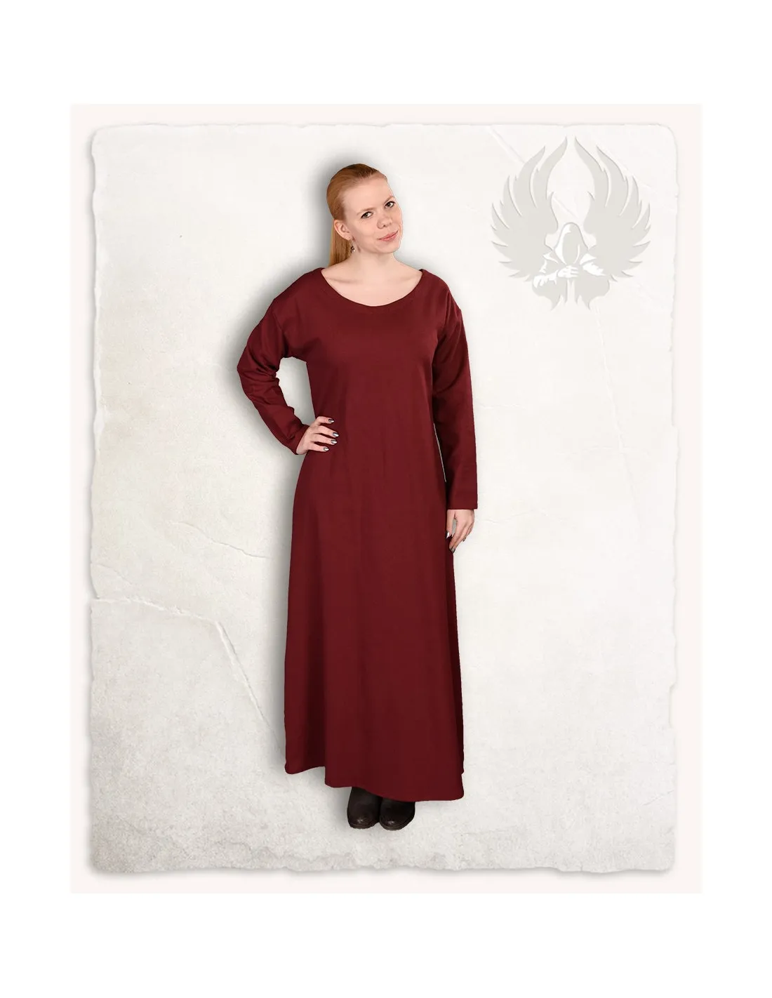 Túnica medieval de mujer en algodón burdeos modelo Lenora