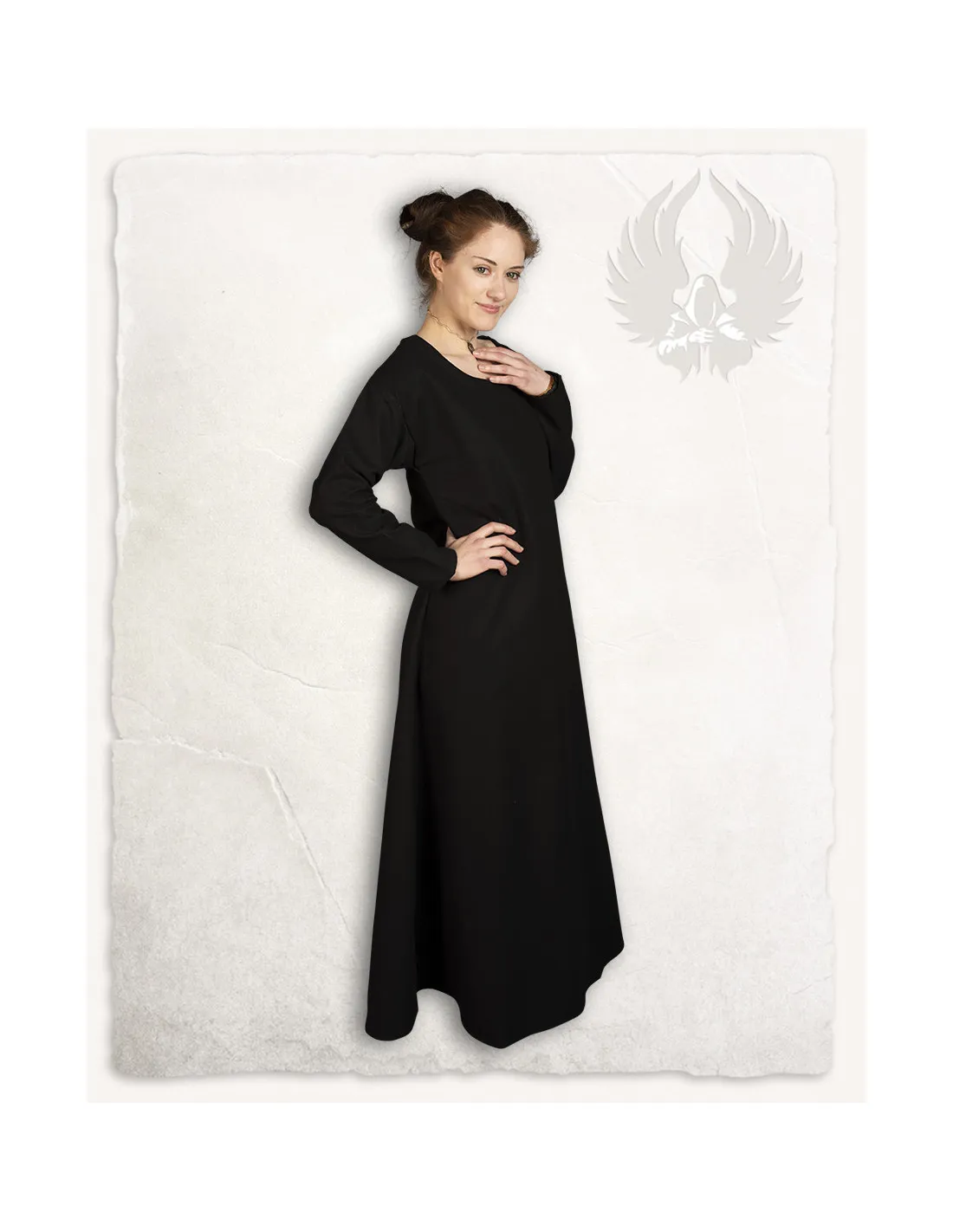 Túnica medieval de mujer en algodón negro modelo Lenora