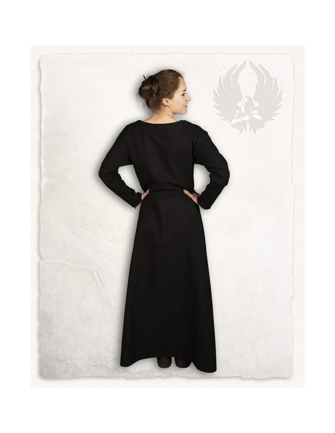 Túnica medieval de mujer en algodón negro modelo Lenora