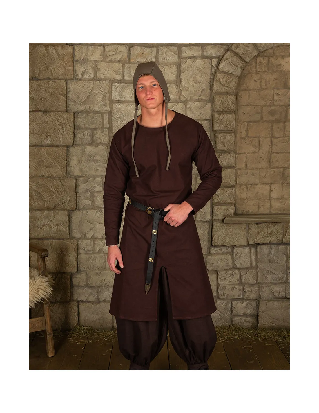 Túnica medieval larga en algodón marrón modelo Wolfram