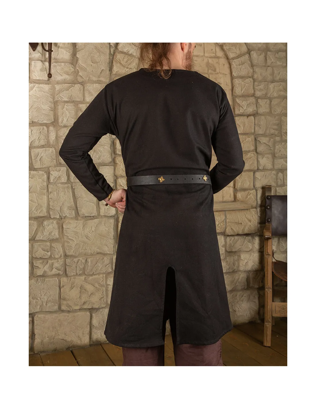 Túnica medieval larga en algodón negro modelo Wolfram