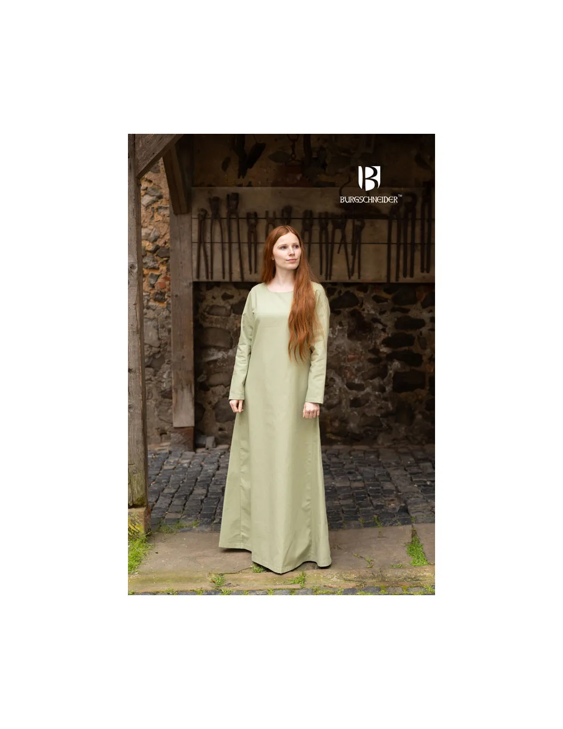 Túnica medieval mangas largas Feme, color verde primavera