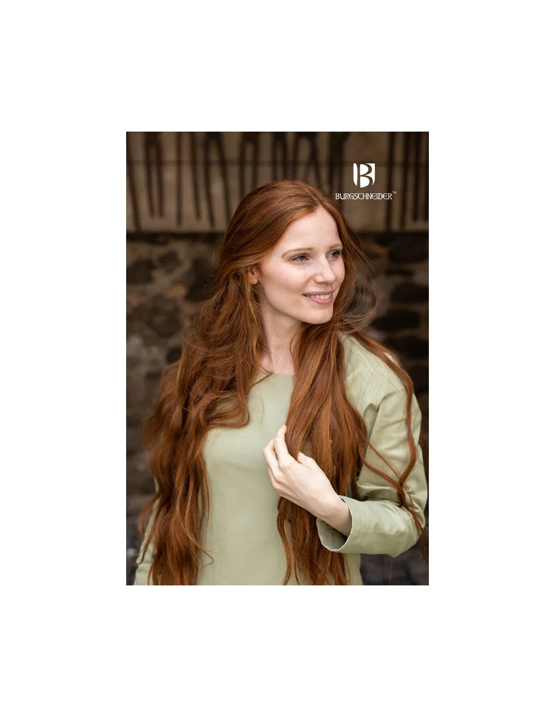 Túnica medieval mangas largas Feme, color verde primavera