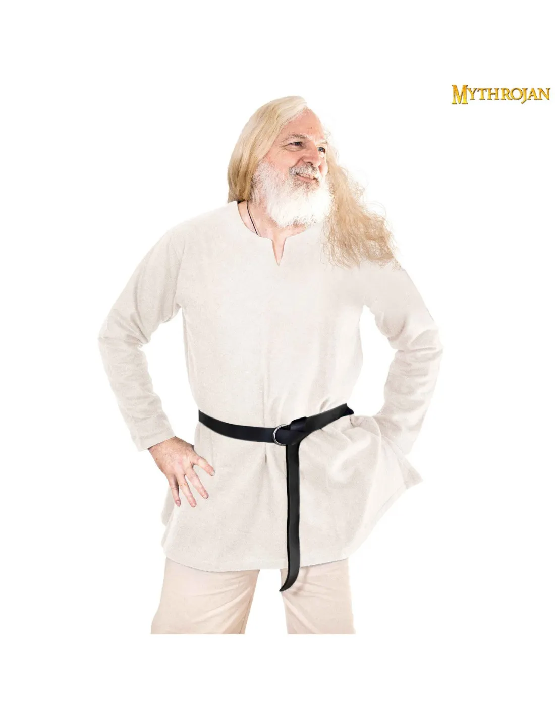Túnica medieval Raider de corte ancho color blanco crudo