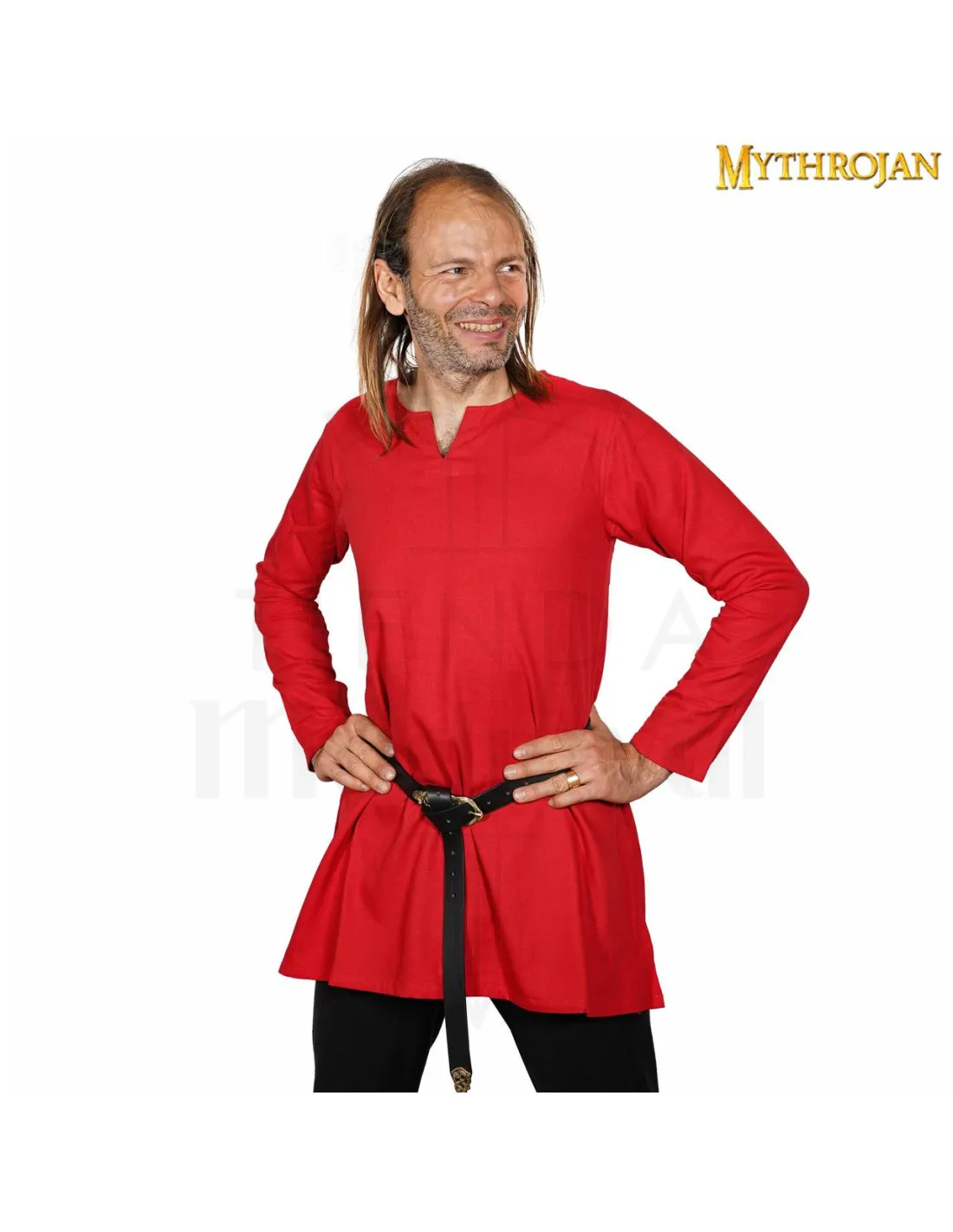 Túnica medieval roja algodón modelo Raider, adultos y niños
