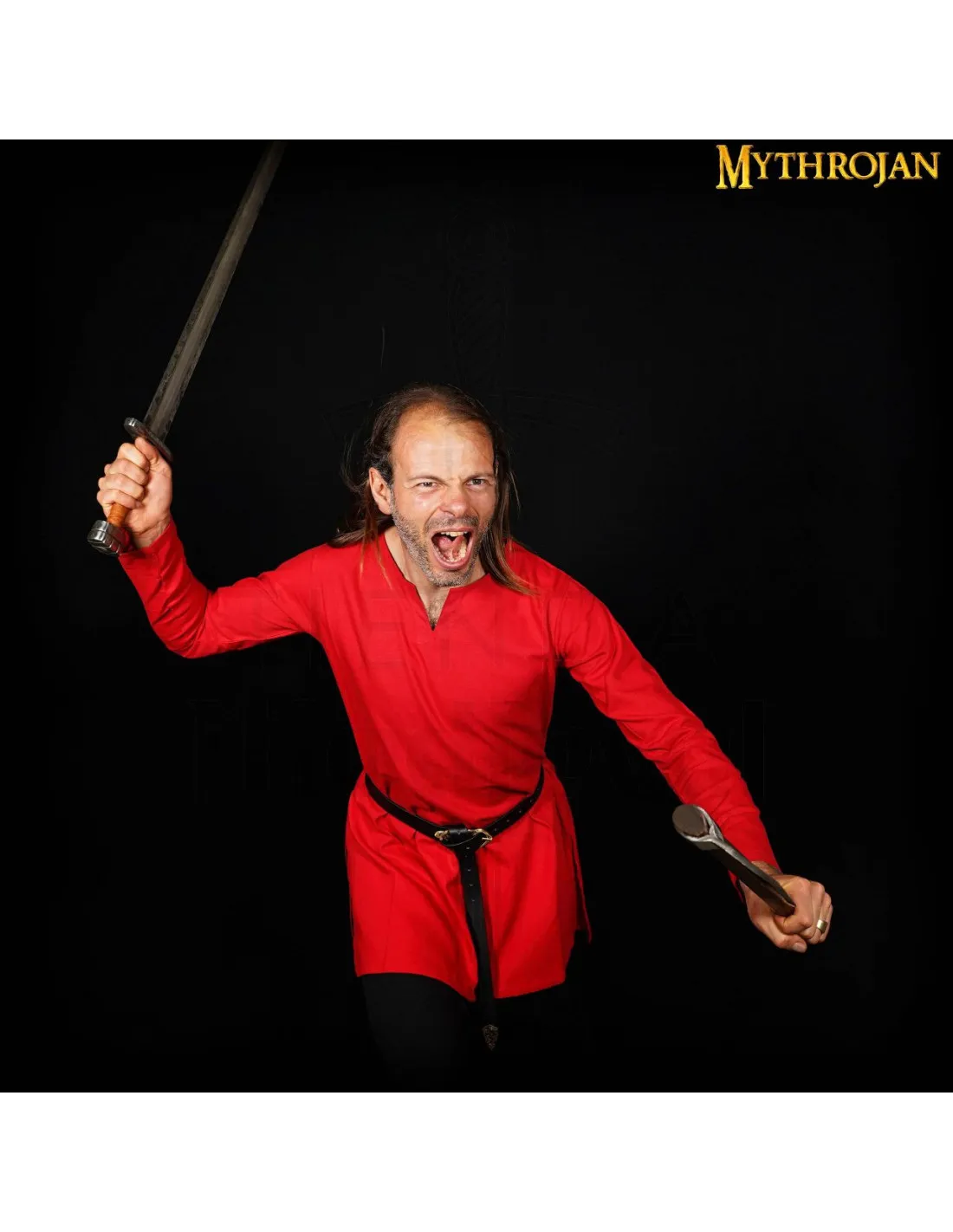 Túnica medieval roja algodón modelo Raider, adultos y niños