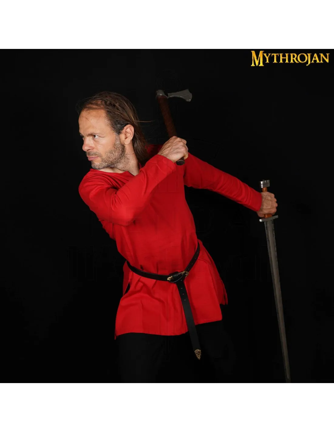 Túnica medieval roja algodón modelo Raider, adultos y niños