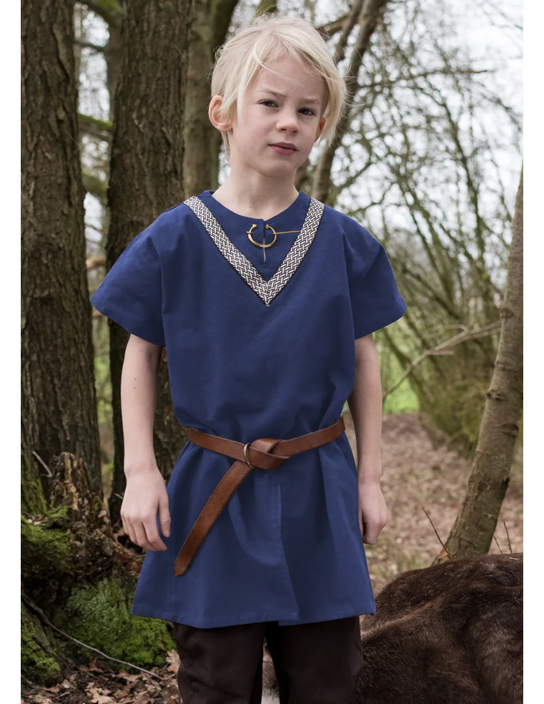 Túnica Medieval Trenzada Ailrik para Niños, manga corta, azul