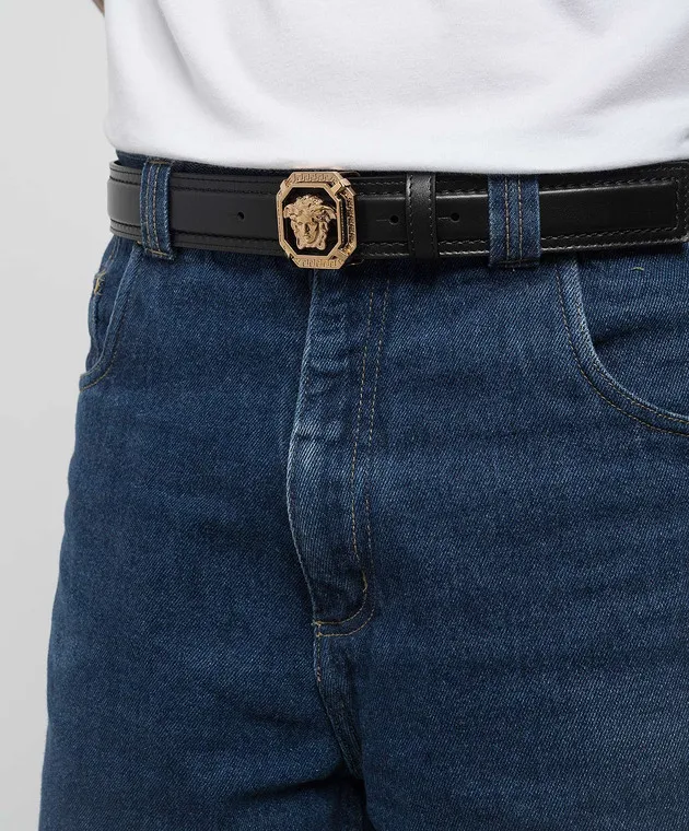 Versace Black leather strap with Medusa '95 logo