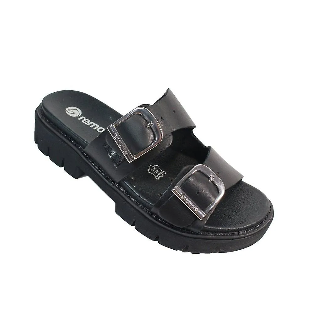 WOMEN'S REMONTE D795300 | BLACK LEATHER | WOMENS MULE SANDALS