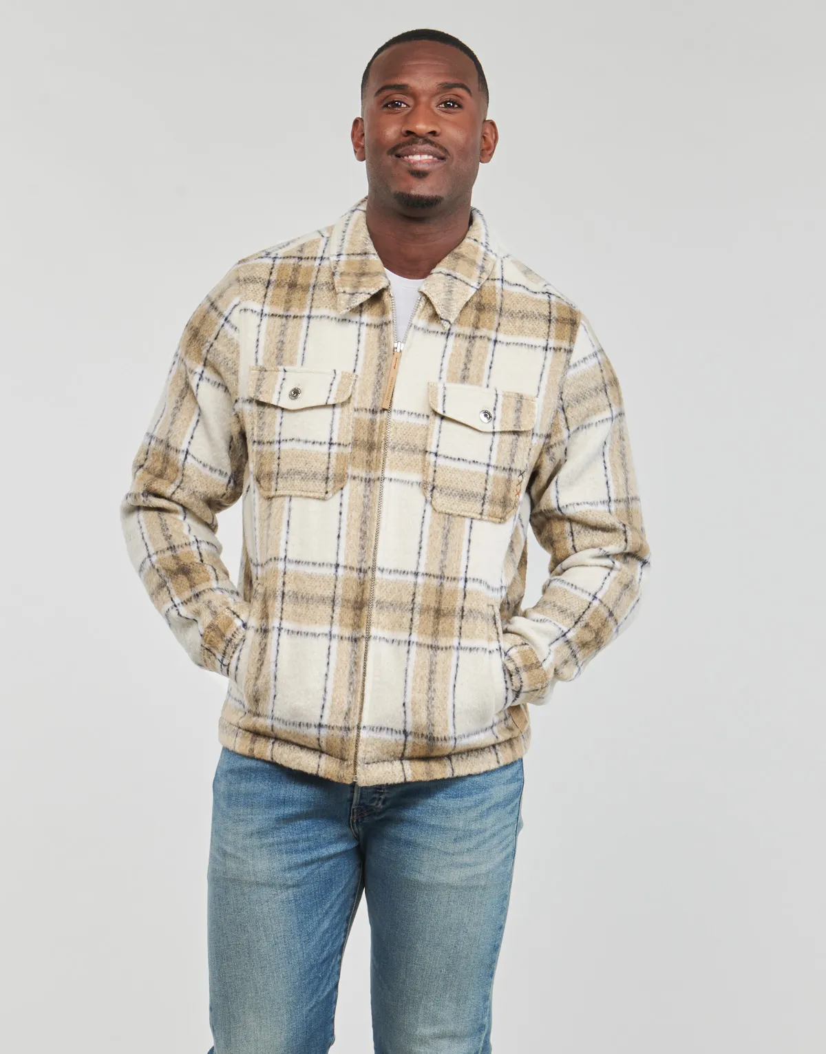 WOOLBLEND ZIPTHRU CHECK OVERSHIRT