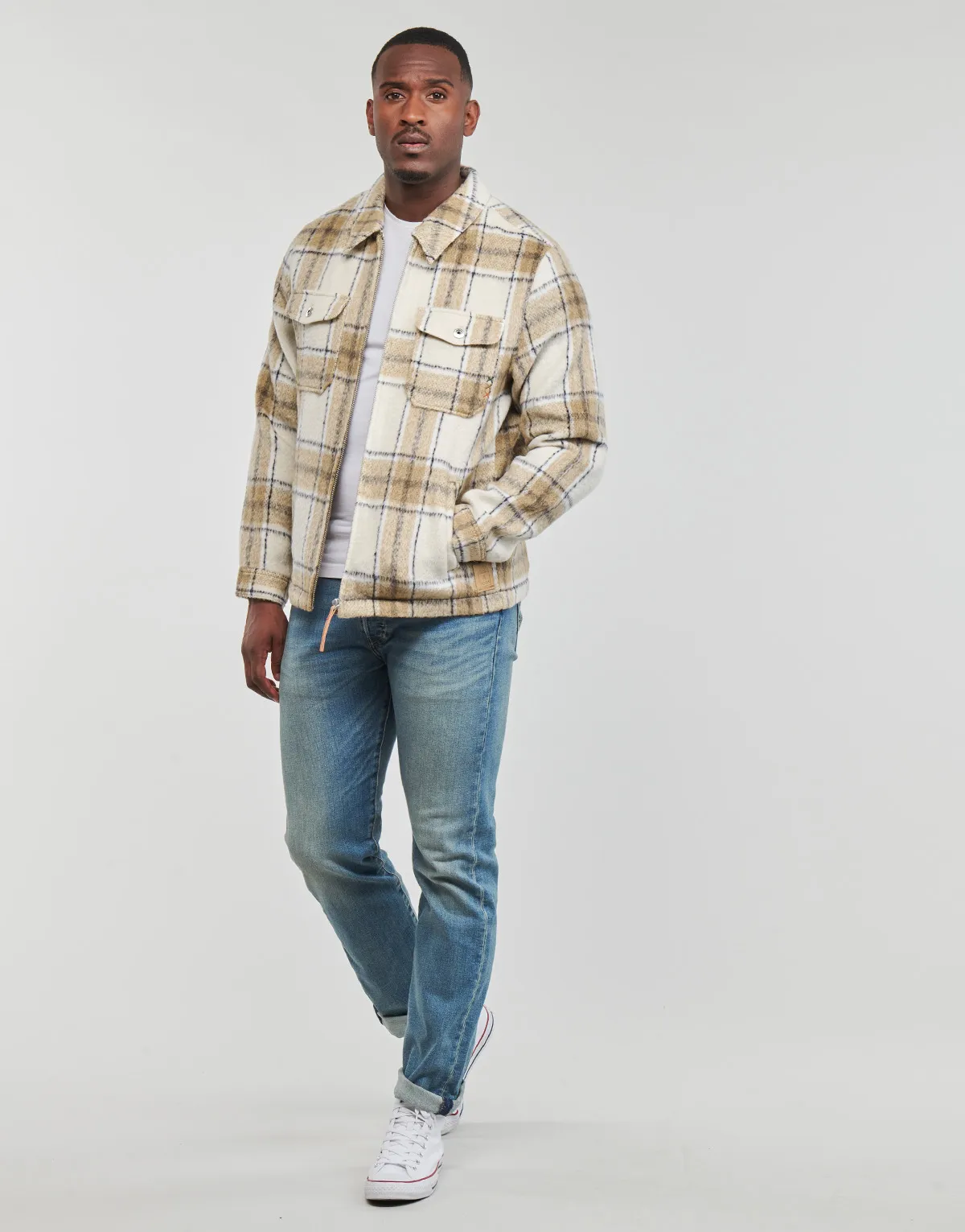 WOOLBLEND ZIPTHRU CHECK OVERSHIRT