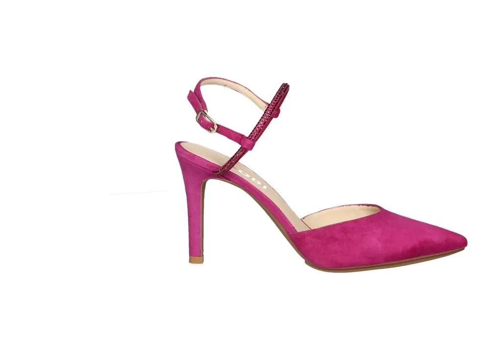 Zapato Descubierto Ante Buganvilla Tira Empeine Brillantes