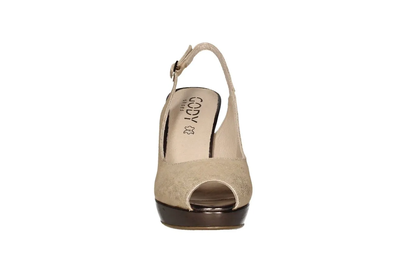 Zapato Nobuck Bronce Punta y Talon Descubierto