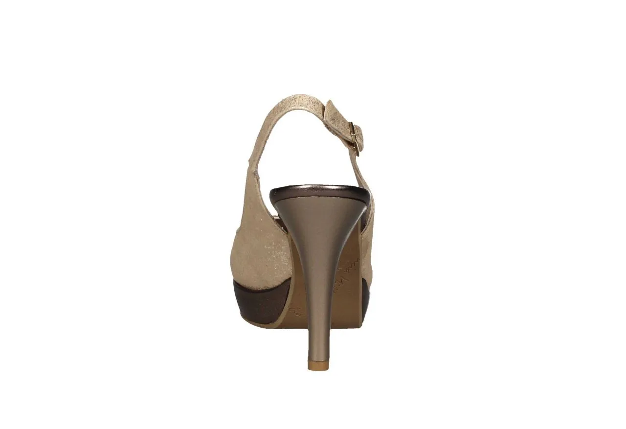 Zapato Nobuck Bronce Punta y Talon Descubierto