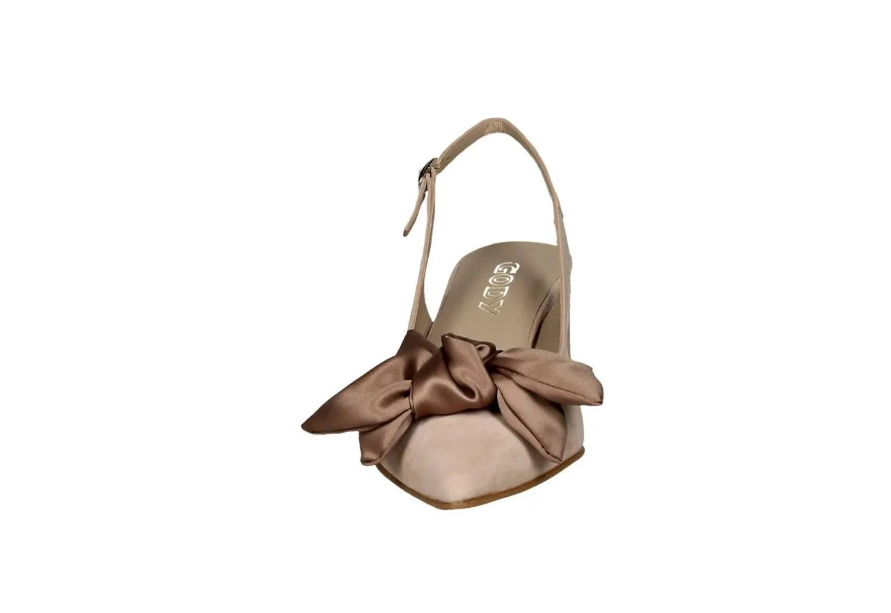 Zapato Talon Abierto Ante Taupe Lazo Raso Pala