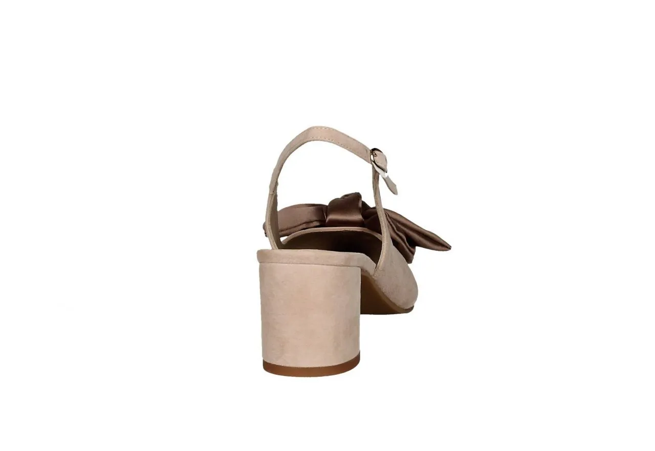 Zapato Talon Abierto Ante Taupe Lazo Raso Pala