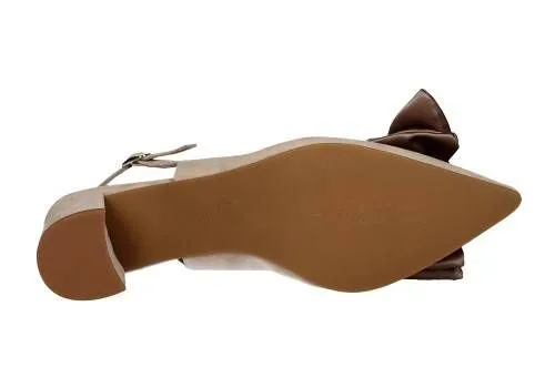 Zapato Talon Abierto Ante Taupe Lazo Raso Pala
